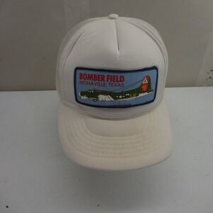 Vintage Yupoong Bomber Field Monaville Texas Trucker Hat White Snapback Cap B-17